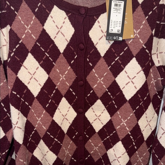 Vera Moda Wine Argyle Cardigan S - Picture 3 of 5